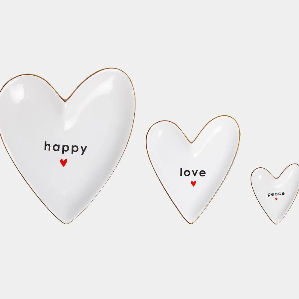 Peace Love World Set of 3 Trinket Dishes - Black